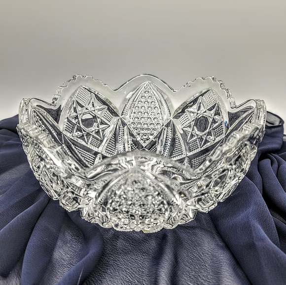 Early American Brilliant Cut Glass Hobstar Sawtooth Bowl Antique - Picture 2 of 8